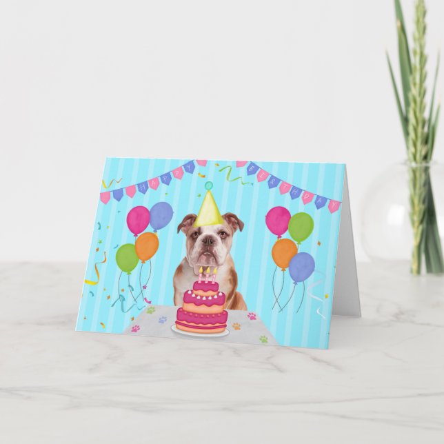 Tarjeta de vacaciones de cumpleaños de Bulldog ing (Anverso)