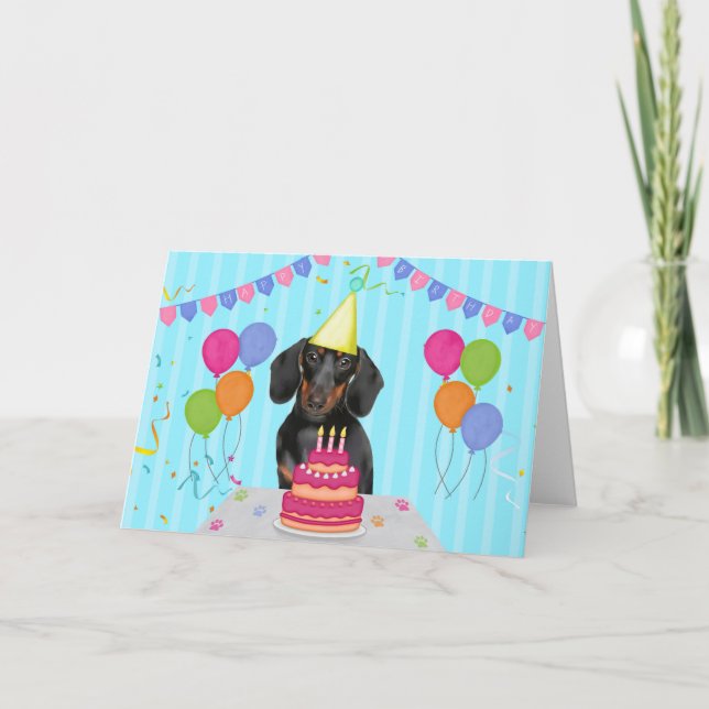 Tarjeta de vacaciones de cumpleaños de Dachshund (Anverso)