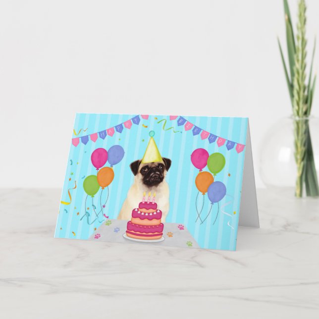 Tarjeta de vacaciones de cumpleaños Pug (Anverso)