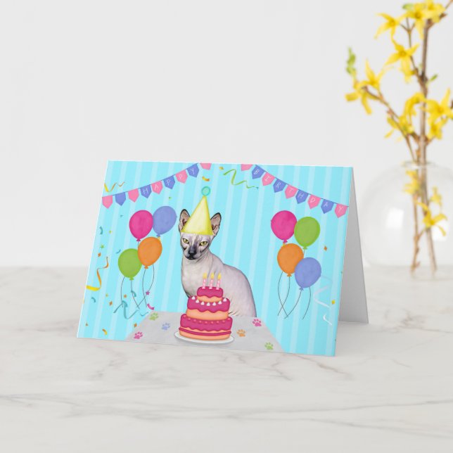 Tarjeta de vacaciones de cumpleaños Sphynx Cat (flor amarilla)