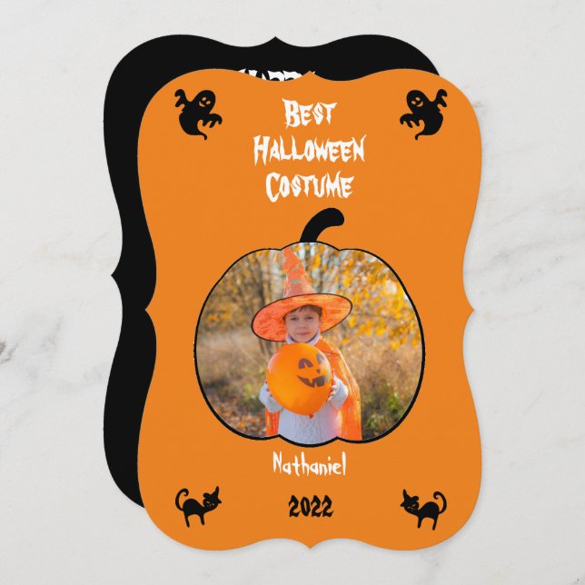 Tarjeta de vacaciones de disfraz de Halloween pers (Anverso / Reverso)