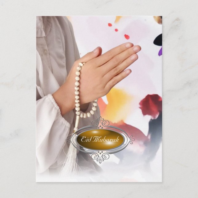 Tarjeta de vacaciones de Eid Mubarak / Chica con h (Anverso)
