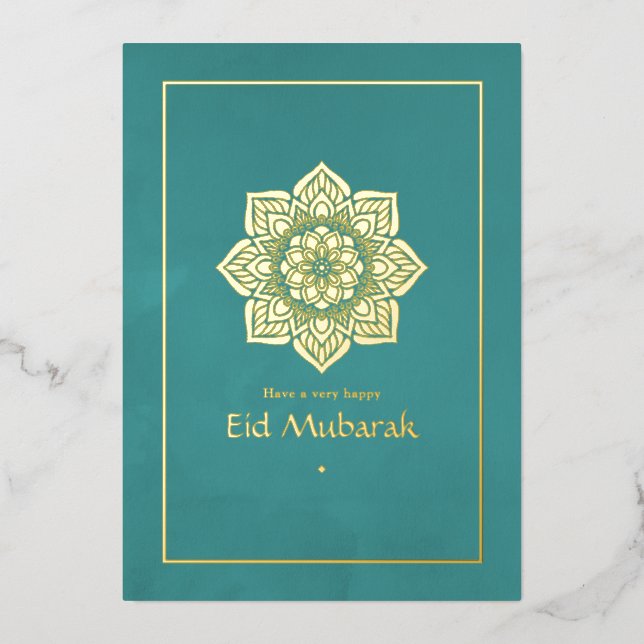 Tarjeta de vacaciones de Eid Mubarak con hoja de e (Anverso)