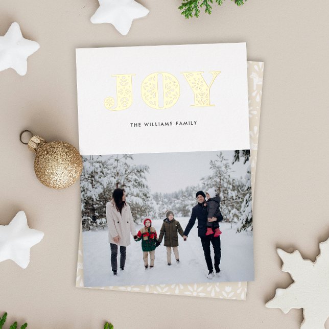 Tarjeta de vacaciones de estilo Dala sueco con lám (real shiny gold Scandinavian folk art style JOY Christmas photo holiday card)