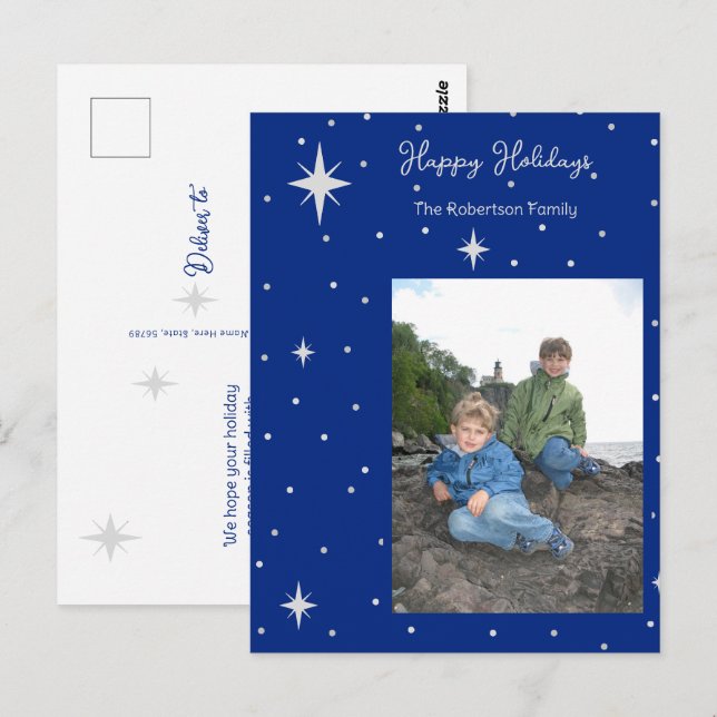 Tarjeta de vacaciones de estrella de luz con foto (Anverso / Reverso)