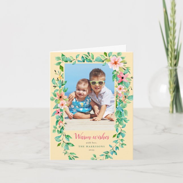 Tarjeta de vacaciones de flores tropicales con un  (Anverso)