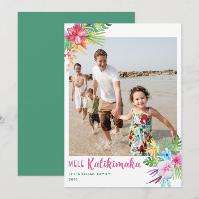 Tarjeta de vacaciones de flores tropicales Mele Ka (Anverso / Reverso)