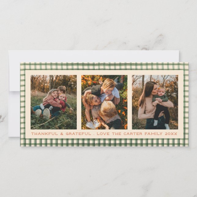 Tarjeta de vacaciones de foto agradecida Gingham S (Anverso)