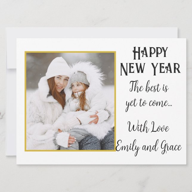 Tarjeta de vacaciones de foto de Año Nuevo feliz (Anverso)