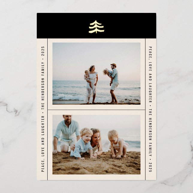 Tarjeta de vacaciones de foto de árbol con lámina  (Anverso)