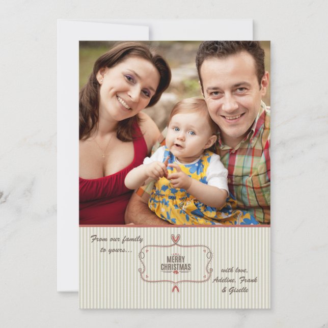 Tarjeta de vacaciones de foto de raya de Navidad (Anverso)