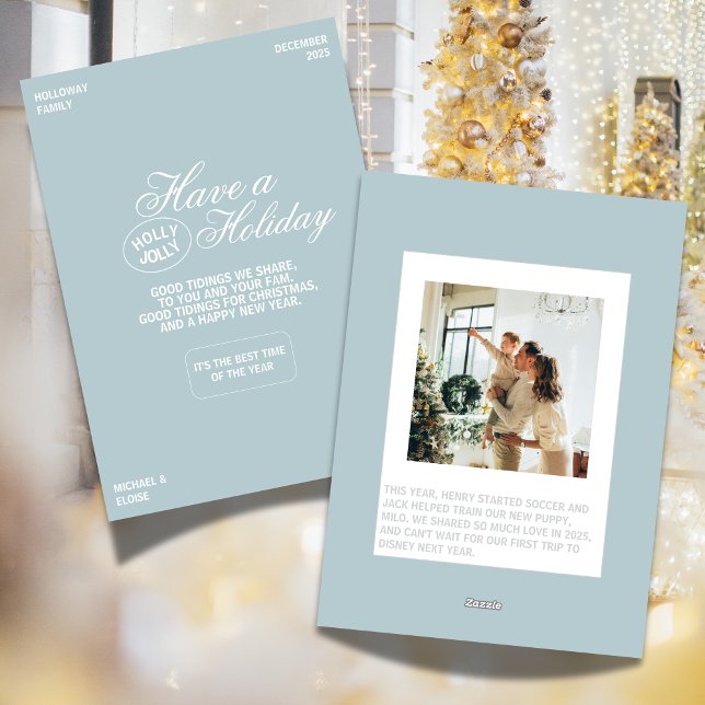 Tarjeta de vacaciones de foto familiar azul de fue (Spread holiday cheer with modern flair! )
