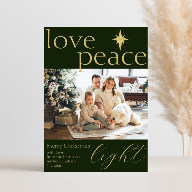 Tarjeta de vacaciones de foto plana dorada y verde (Subido por el creador)