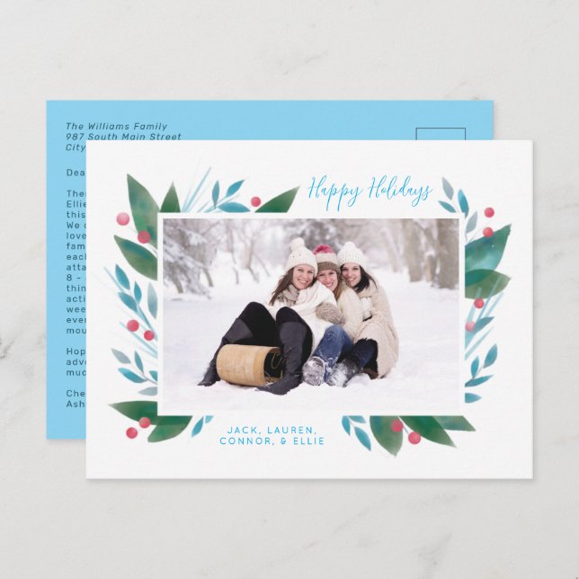 Tarjeta de vacaciones de fotografía de rama de inv (Anverso / Reverso)