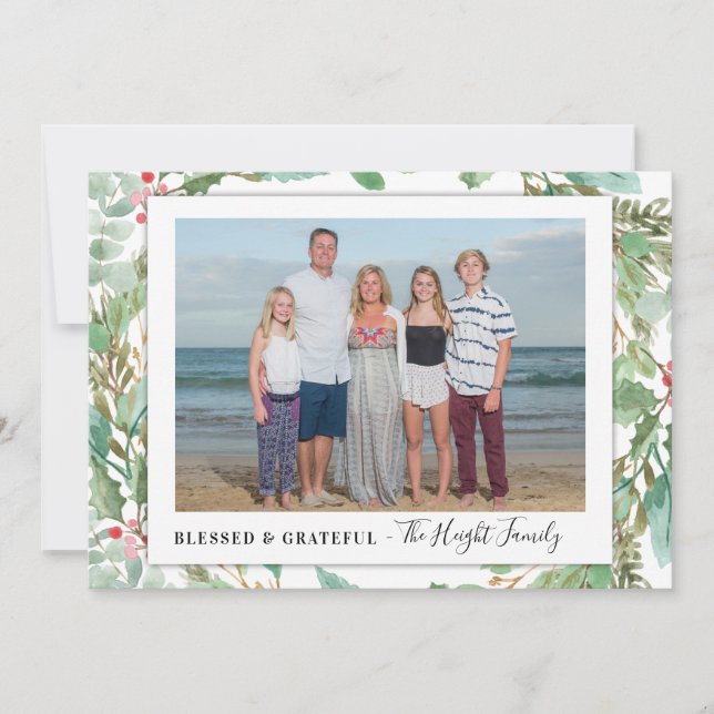 Tarjeta de vacaciones de fotografía verde (Anverso)