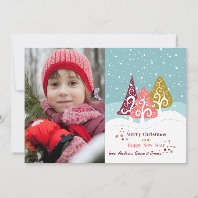 Tarjeta de vacaciones de fotos de árboles retro (Anverso)