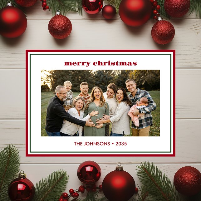 Tarjeta de vacaciones de fotos de borde rojo mínim (Subido por el creador)