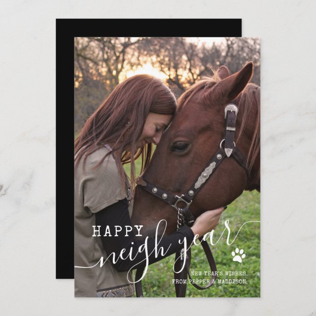 Tarjeta de vacaciones de fotos de caballos de Año  (Anverso / Reverso)