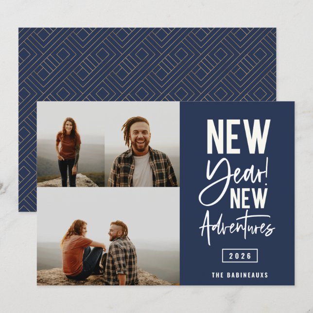 Tarjeta de vacaciones de fotos de New Year New Adv (Anverso / Reverso)