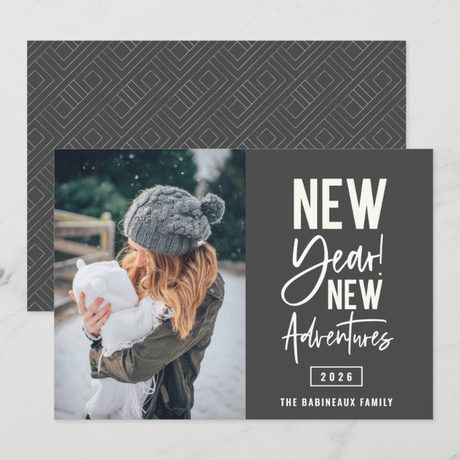 Tarjeta de vacaciones de fotos de New Year New Adv (Anverso / Reverso)