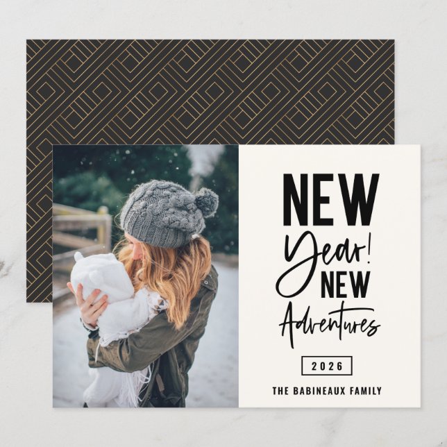 Tarjeta de vacaciones de fotos de New Year New Adv (Anverso / Reverso)