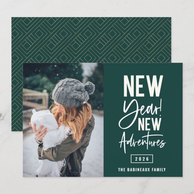 Tarjeta de vacaciones de fotos de New Year New Adv (Anverso / Reverso)