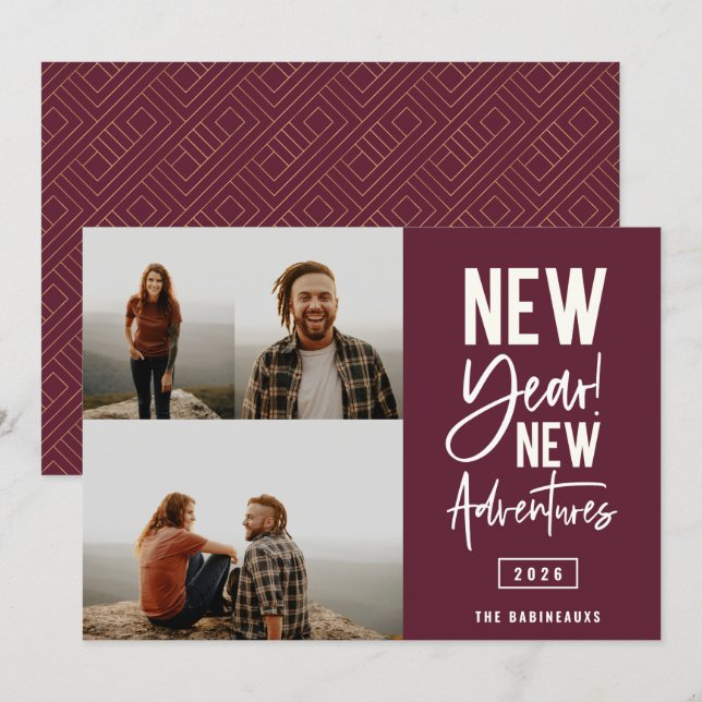Tarjeta de vacaciones de fotos de New Year New Adv (Anverso / Reverso)
