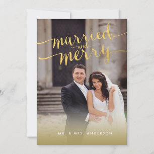 Tarjeta de vacaciones de fotos Gold Married and Me