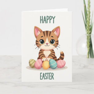 Tarjeta de vacaciones de gatito a rayas