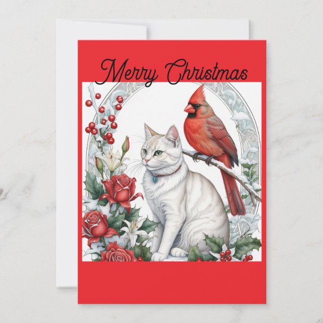 Tarjeta de vacaciones de gato de Navidad (Anverso)