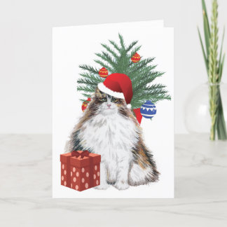 Tarjeta de vacaciones de gato de Navidad