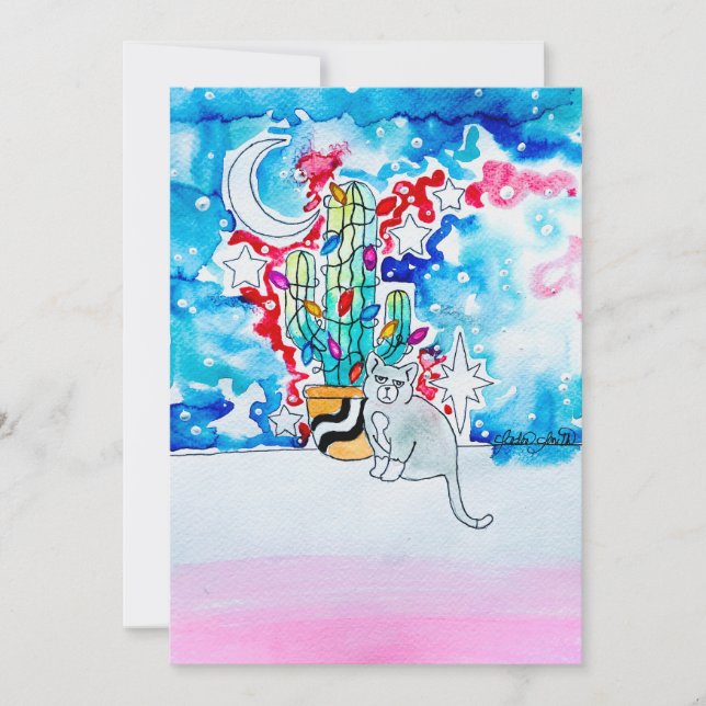 Tarjeta de vacaciones de gato gruñón (Anverso)