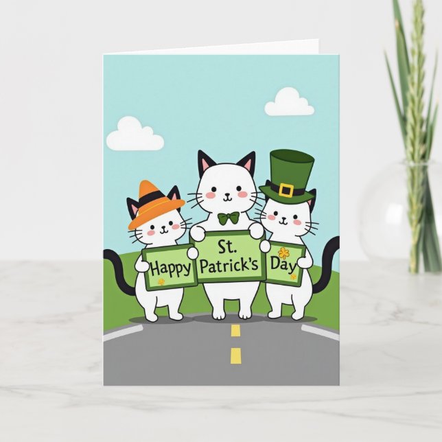 Tarjeta de vacaciones de gatos rayados (Anverso)