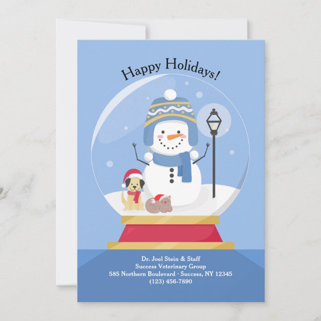 Tarjeta de vacaciones de globo de nieve de mascota (Anverso)