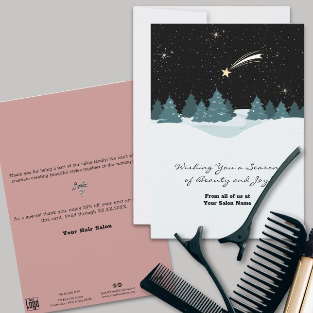 Tarjeta de vacaciones de Guay Shooting Star Night  (Cool Shooting Star Night Winterscape Holiday Card)