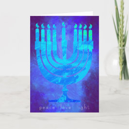 Tarjeta de vacaciones de Hanukkah con luz azul con