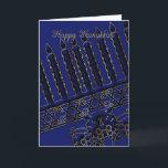 tarjeta de vacaciones de hanukkah con velas en azu<br><div class="desc">tarjeta de vacaciones hanukkah con velas en azul y oro efecto</div>