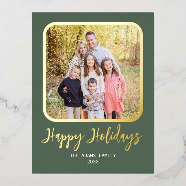 Tarjeta de vacaciones de hoja metálica con foto cl (Anverso)