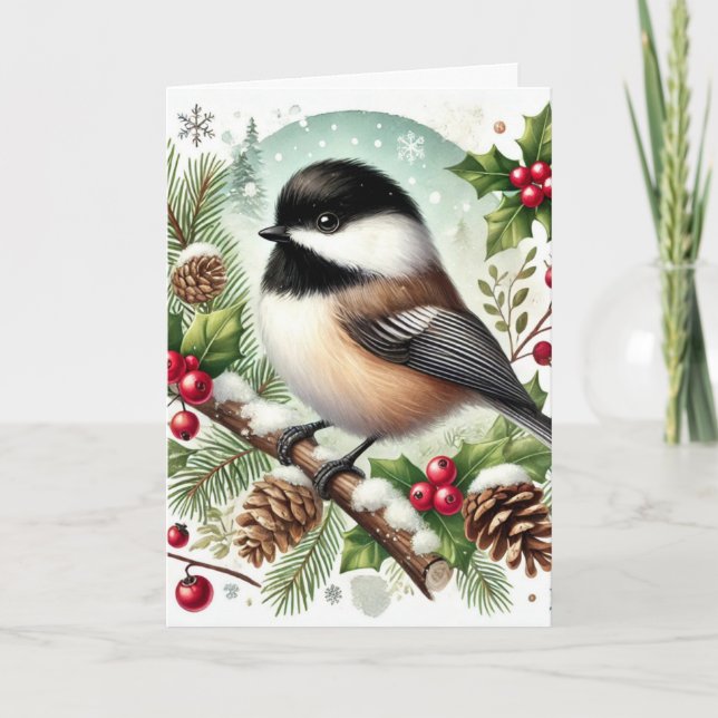 Tarjeta de vacaciones de Holiday Chickadee (Anverso)