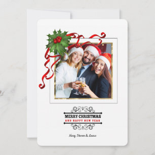 Tarjeta de vacaciones de Holly y Red Ribbon Photo