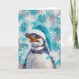 Tarjeta de vacaciones de impresión pingüina de med