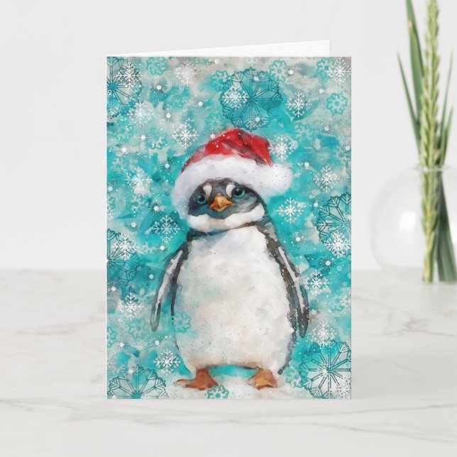 Tarjeta de vacaciones de impresión pingüino de med (Anverso)