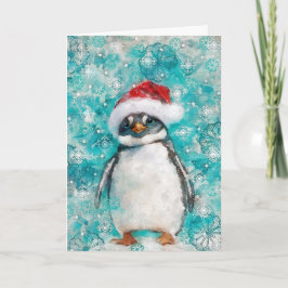 Tarjeta de vacaciones de impresión pingüino de med