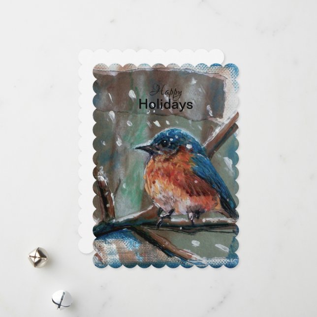 Tarjeta de vacaciones de invierno adorable pájaro  (Anverso/Reverso In Situ)