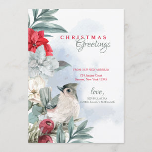Tarjeta de vacaciones de invierno para aves de nie