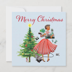 Tarjeta de vacaciones de la dama de Navidad vintag