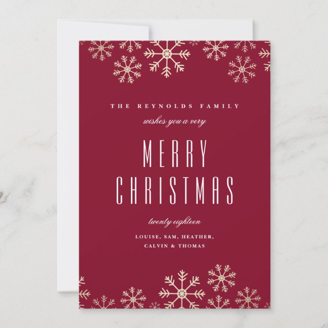 Tarjeta de vacaciones de la familia de copos de ni (Anverso)