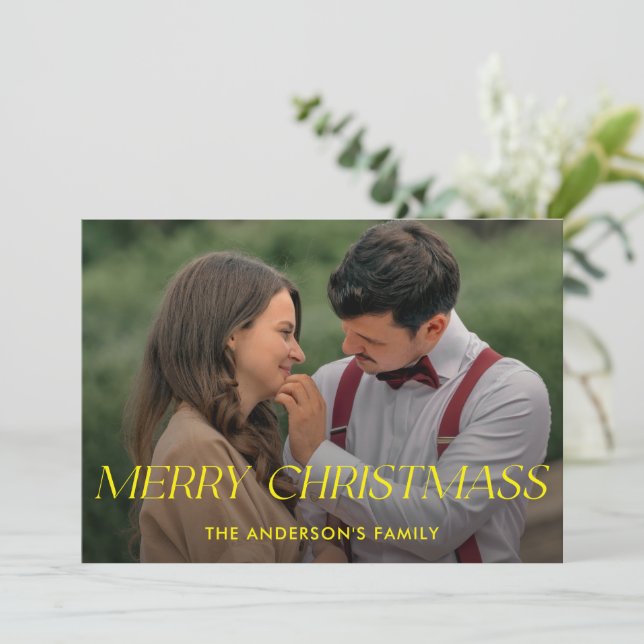 Tarjeta de vacaciones de la familia Merry ChristMa (Anverso de pie)