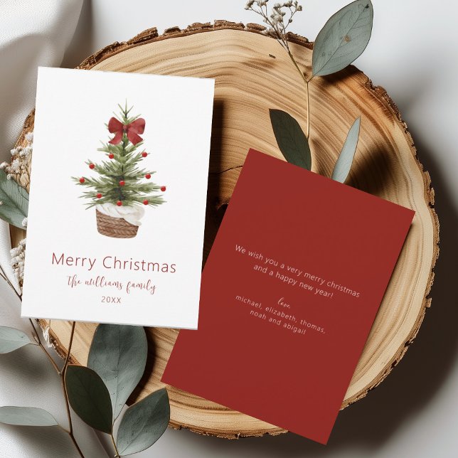 Tarjeta de vacaciones de la familia Rustic Red Bow (Subido por el creador)