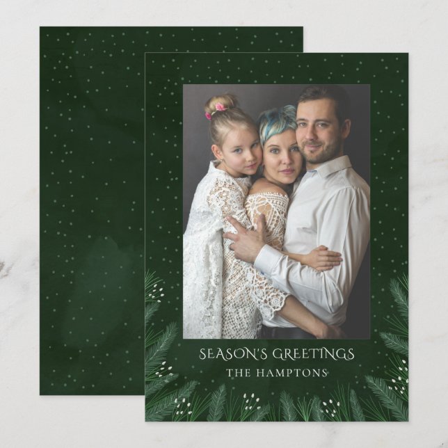 Tarjeta de vacaciones de las ramas de pino verde (Anverso / Reverso)